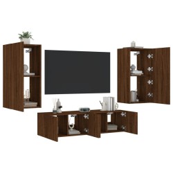 Unités murales TV avec LED 4 pcs chêne marron bois d'ingénierie 