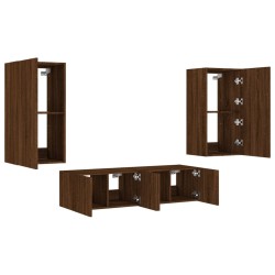 Unités murales TV avec LED 4 pcs chêne marron bois d'ingénierie 