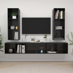 Meubles TV muraux 4 pcs Noir brillant Bois d'ingénierie 