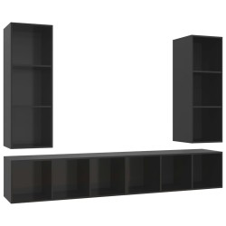 Meubles TV muraux 4 pcs Noir brillant Bois d'ingénierie 