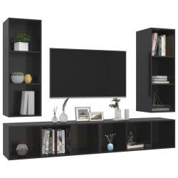 Meubles TV muraux 4 pcs Noir brillant Bois d'ingénierie 