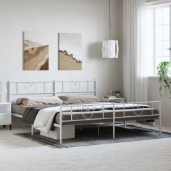 Cadre de lit métal sans matelas et pied de lit blanc 193x203 cm 