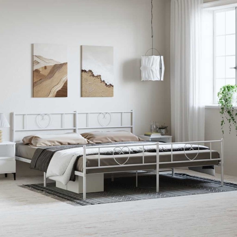 Cadre de lit métal sans matelas et pied de lit blanc 193x203 cm 