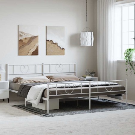 Cadre de lit métal sans matelas et pied de lit blanc 193x203 cm 
