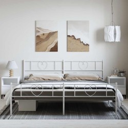 Cadre de lit métal sans matelas et pied de lit blanc 193x203 cm 