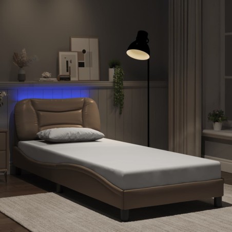 Cadre de lit avec lumières LED cappuccino 90x190 cm similicuir 