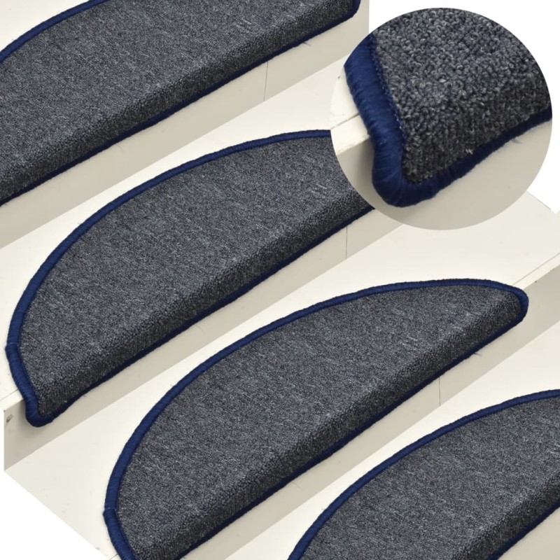 Tapis de marches d'escalier 15 pcs Gris foncé et bleu 56x17x3cm 