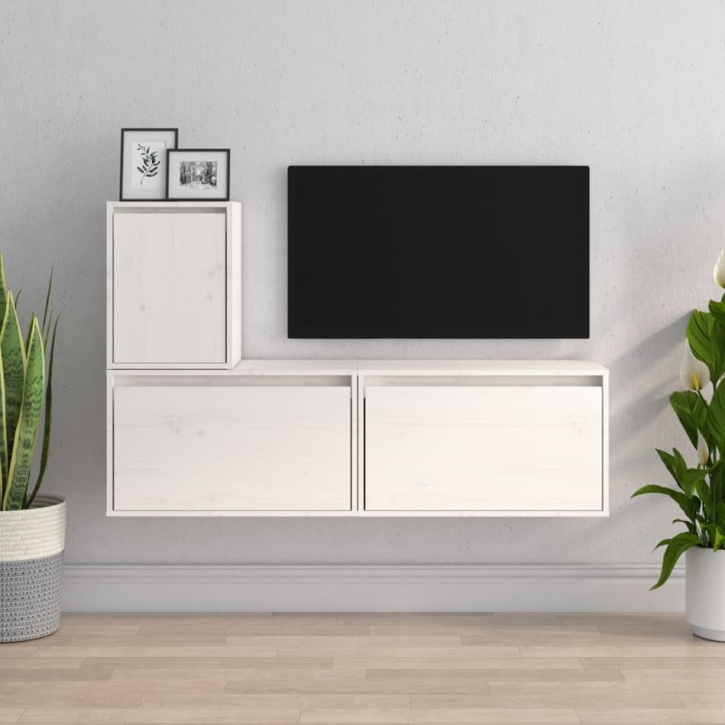 Meubles TV 3 pcs Blanc Bois massif de pin Meubles TV 3 pcs Blanc Bois massif de pin