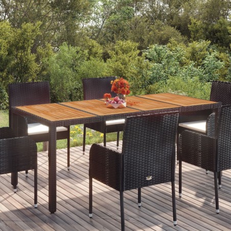 Table de jardin dessus en bois Noir 190x90x75 cm Résine tressée 