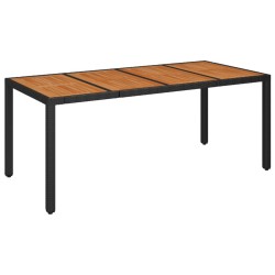 Table de jardin dessus en bois Noir 190x90x75 cm Résine tressée 