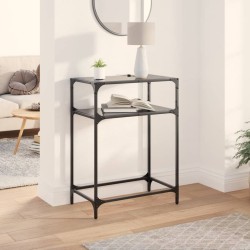 Table console avec dessus en verre noir 60x35x81 cm acier 