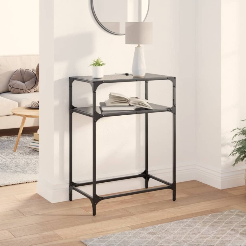 Table console avec dessus en verre noir 60x35x81 cm acier Table console avec dessus en verre noir 60x35x81 cm acier