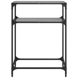 Table console avec dessus en verre noir 60x35x81 cm acier 