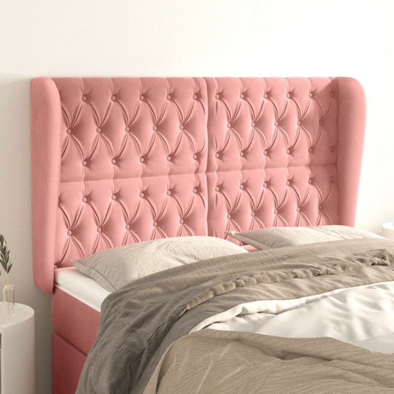Tête de lit avec oreilles Rose 147x23x118/128 cm Velours 