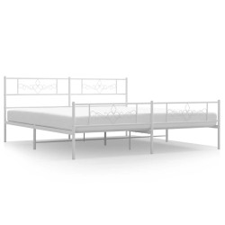 Cadre de lit métal sans matelas et pied de lit blanc 183x213 cm 