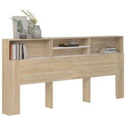 Armoire de tête de lit Blanc et chêne sonoma 220x19x103,5 cm 