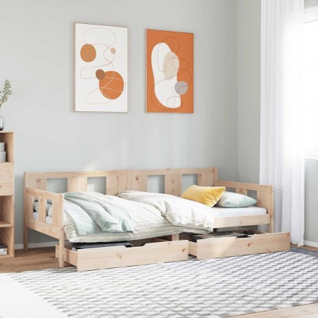 Lit de jour avec tiroirs sans matelas 90x200 cm bois massif 