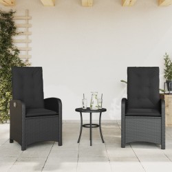 Chaises inclinables de jardin lot de 2 et coussins noir rotin 
