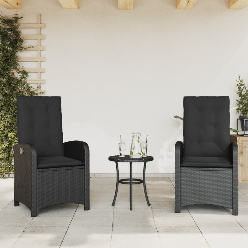 Chaises inclinables de jardin lot de 2 et coussins noir rotin 