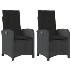 Chaises inclinables de jardin lot de 2 et coussins noir rotin 
