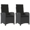 Chaises inclinables de jardin lot de 2 et coussins noir rotin 