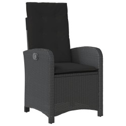 Chaises inclinables de jardin lot de 2 et coussins noir rotin 