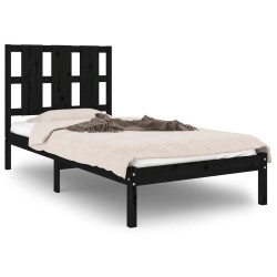 Cadre de lit sans matelas noir 75x190 cm bois massif 