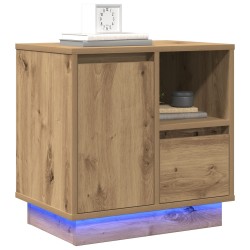 Table de chevet avec LED Chêne artisanal 50x34,5x50 cm 