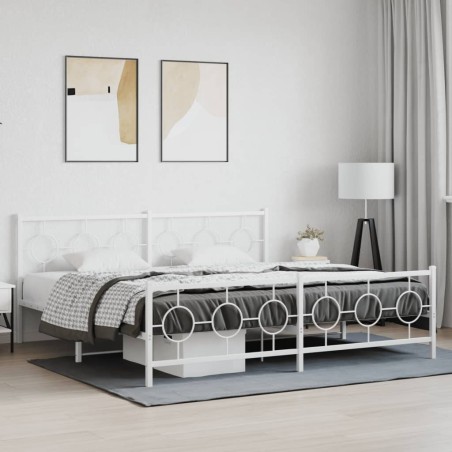 Cadre de lit métal sans matelas et pied de lit blanc 193x203 cm 