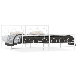 Cadre de lit métal sans matelas et pied de lit blanc 193x203 cm 