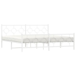 Cadre de lit métal sans matelas et pied de lit blanc 193x203 cm 