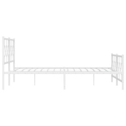 Cadre de lit métal sans matelas et pied de lit blanc 193x203 cm 