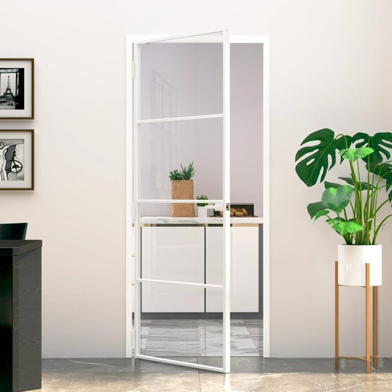 Porte d'intérieur Blanc 83x201,5 cm Trempé verre aluminium fin 