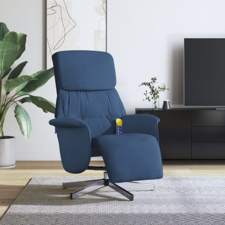 Fauteuil inclinable de massage avec repose-pieds bleu tissu 
