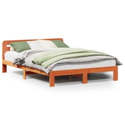 Cadre de lit sans matelas cire marron 135x190cm bois pin massif 