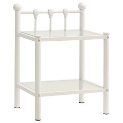 Table de chevet Blanc/transparent 45x34,5x60,5cm Métal et verre 