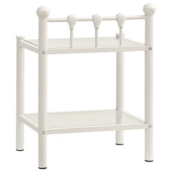 Table de chevet Blanc/transparent 45x34,5x60,5cm Métal et verre 