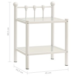 Table de chevet Blanc/transparent 45x34,5x60,5cm Métal et verre 