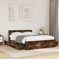 Cadre de lit et tête de lit sans matelas chêne fumé 135x190 cm 