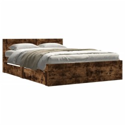 Cadre de lit et tête de lit sans matelas chêne fumé 135x190 cm 