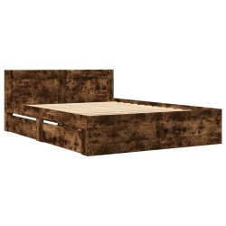 Cadre de lit et tête de lit sans matelas chêne fumé 135x190 cm 