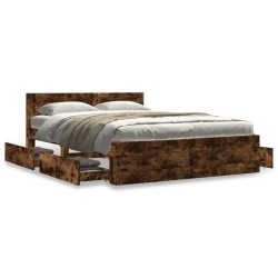 Cadre de lit et tête de lit sans matelas chêne fumé 135x190 cm 