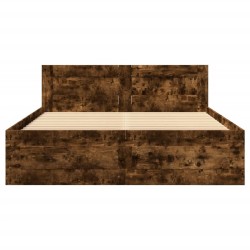Cadre de lit et tête de lit sans matelas chêne fumé 135x190 cm 