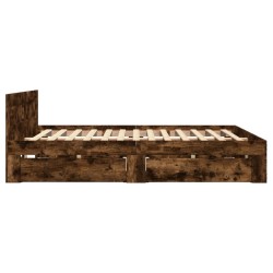 Cadre de lit et tête de lit sans matelas chêne fumé 135x190 cm 