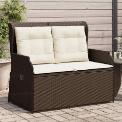 Banc inclinable de jardin avec coussins marron résine tressée 