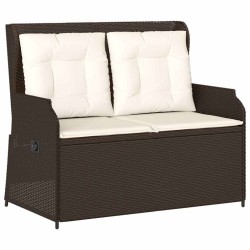 Banc inclinable de jardin avec coussins marron résine tressée 