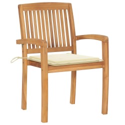 Chaises de jardin lot de 2 et coussins crème Bois teck massif 