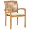 Chaises de jardin lot de 2 et coussins crème Bois teck massif 