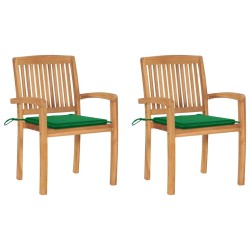 Chaises de jardin lot de 2 et coussins vert Bois de teck massif 