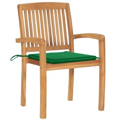 Chaises de jardin lot de 2 et coussins vert Bois de teck massif 